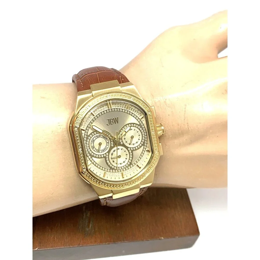 JBW Men's Watch J6408B Orion Quartz Diamond Accent Gold Dial Brown Leather Strap